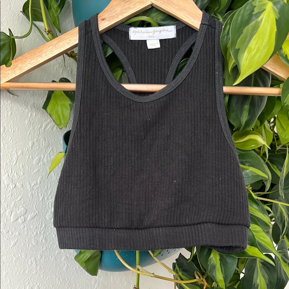 Spiritual Gangster Black Ribbed Crop Tank Top